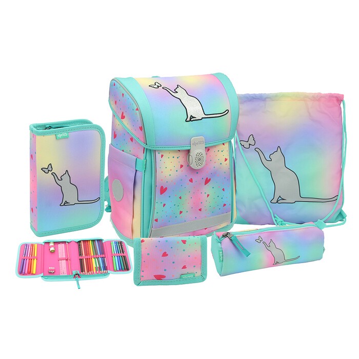 Schultaschen-Set ABC123 Ergo Flexi Katze 5-teilig bunt
