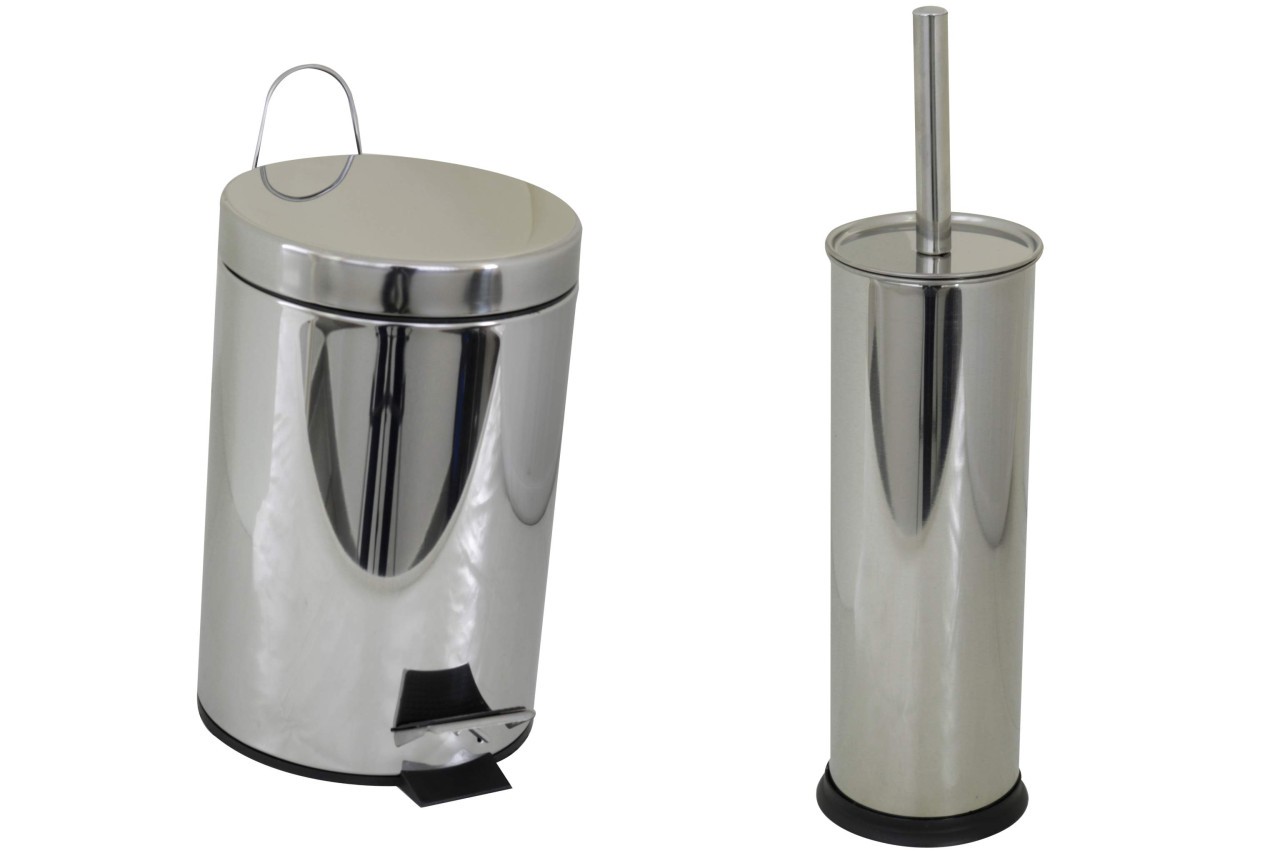 Badezimmer Set Tret Mülleimer 3 L & Toiletten Bürste Chrom