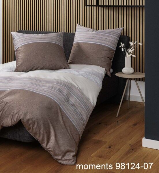 Janine Janine Mako-Satin Bettwäsche moments 98124 beige grau Größe:  240x220 cm + 2x80x80 cm