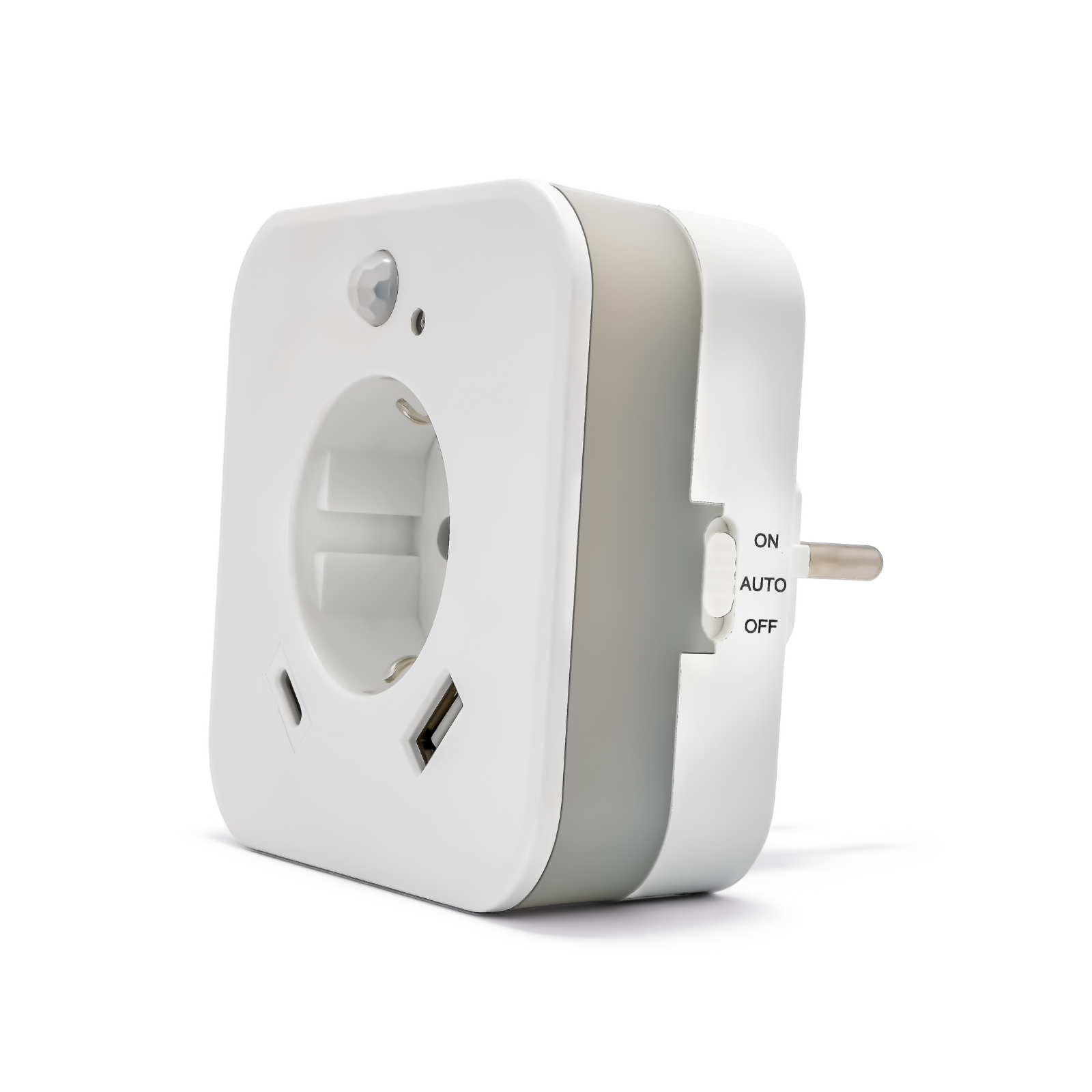 LED-Nachtlicht mit Bewegungsmelder, Dämmerungssensor, 2x USB (2.4A), integrierte Steckdose, USB-C, warmweiß, weiß TÜV GS geprüft  für Flur, Schlafzimmer, Kinderzimmer