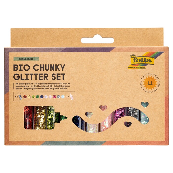 FOLIA Bio Glitter-Set Chunky 10 Dosen inkl. Kleber 90g