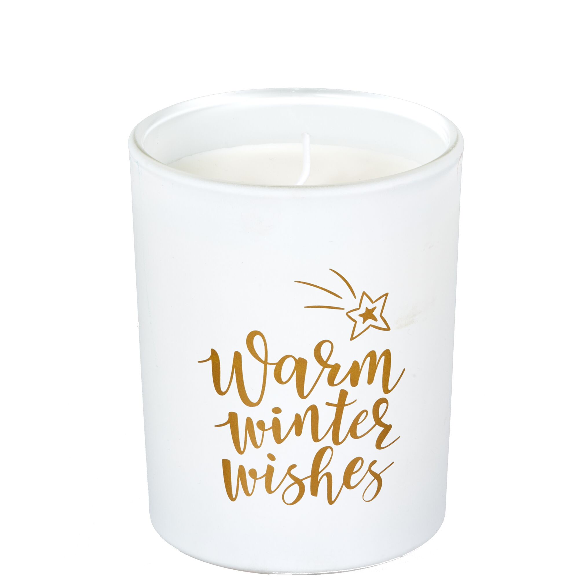 Duftkerze Weihnachten Winterfrost - Edelweiss in Glas "Warm Winter Wishes" 45 h