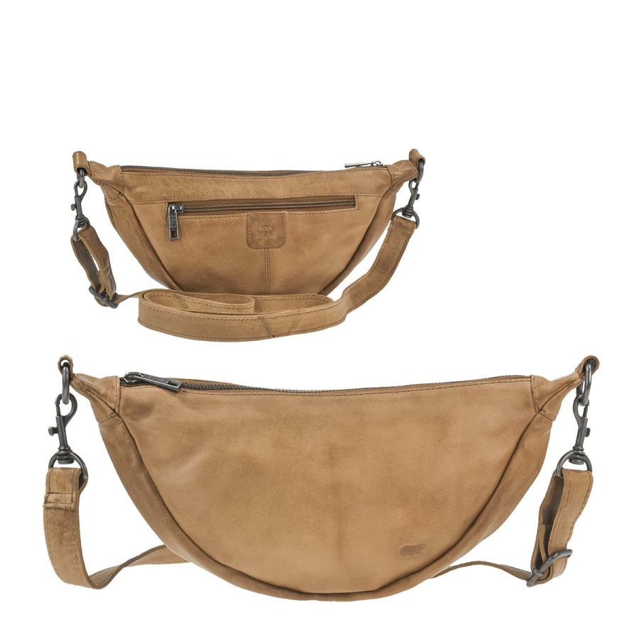Crossbody Tasche Bag Leder Damen groß (taupe - hellbraun) 35x17cm 
