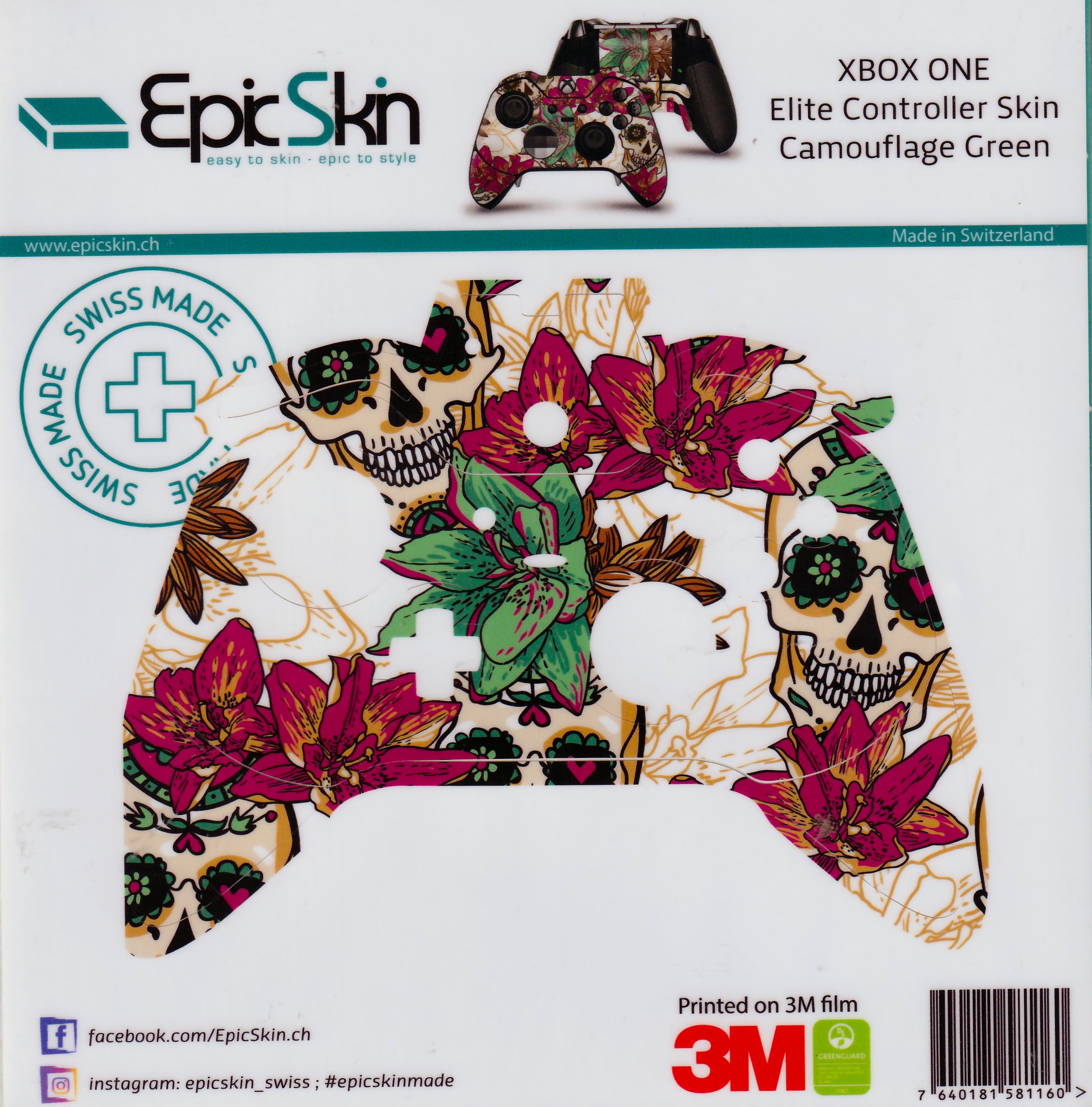 XBOX ONE Elite Controller Skin - Design Aufkleber Skull Flower White
