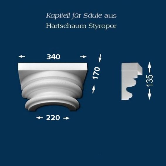 Wiesemann | Säulenkapitell SK10-1" | Polystyrol | 340 x 220 mm | Dekosäule | Zierelement Stucksäule 