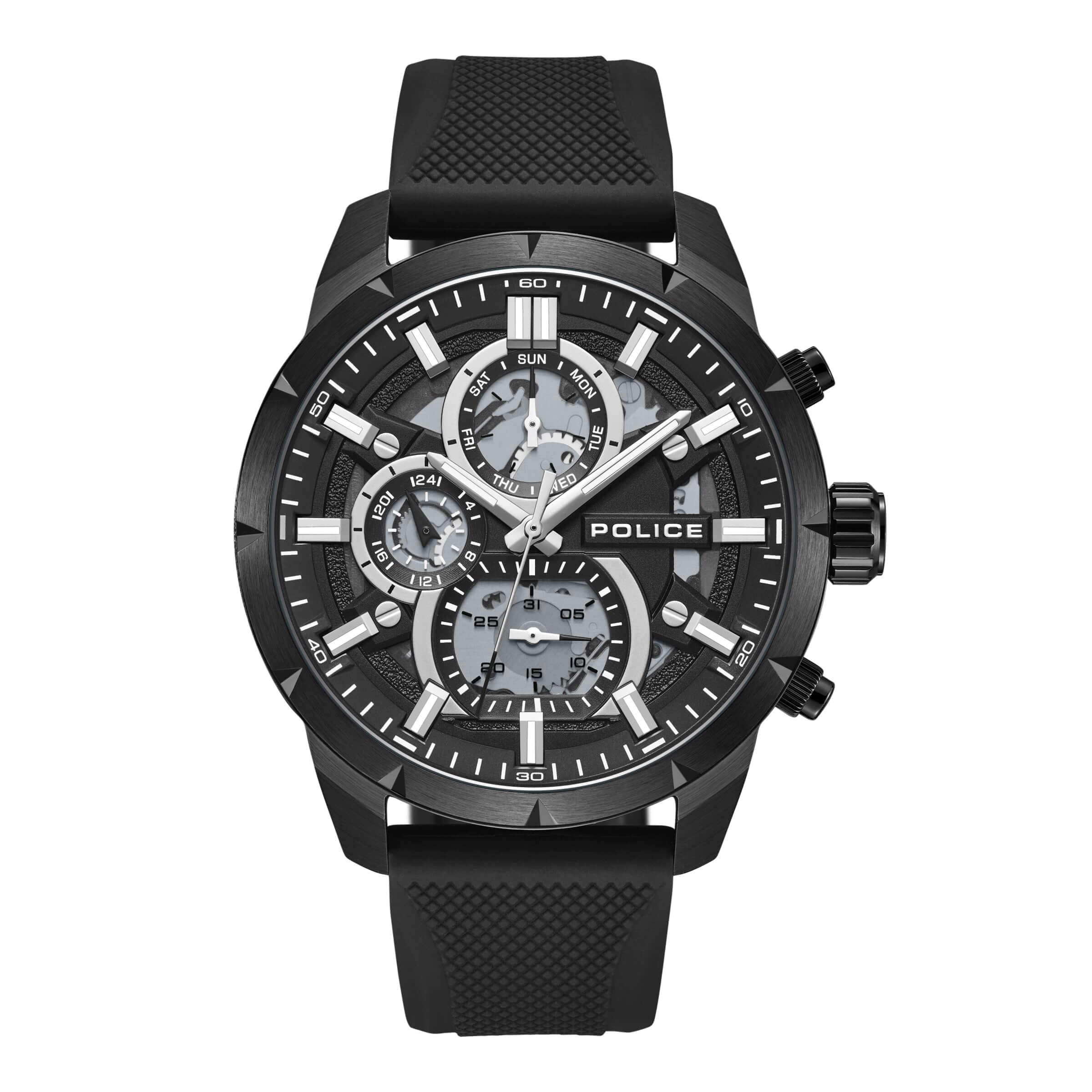 Police Herren Armbanduhr Chronograph Analog Schwarz 44mm Edelstahl/Silikon Herrenuhr Armbanduhr Chronograph Herrenuhren