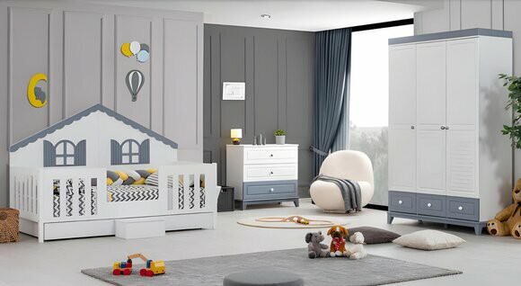Modern Kinderzimmer Set Besteht aus Kinderbett Schrank Kommode 3tlg neu