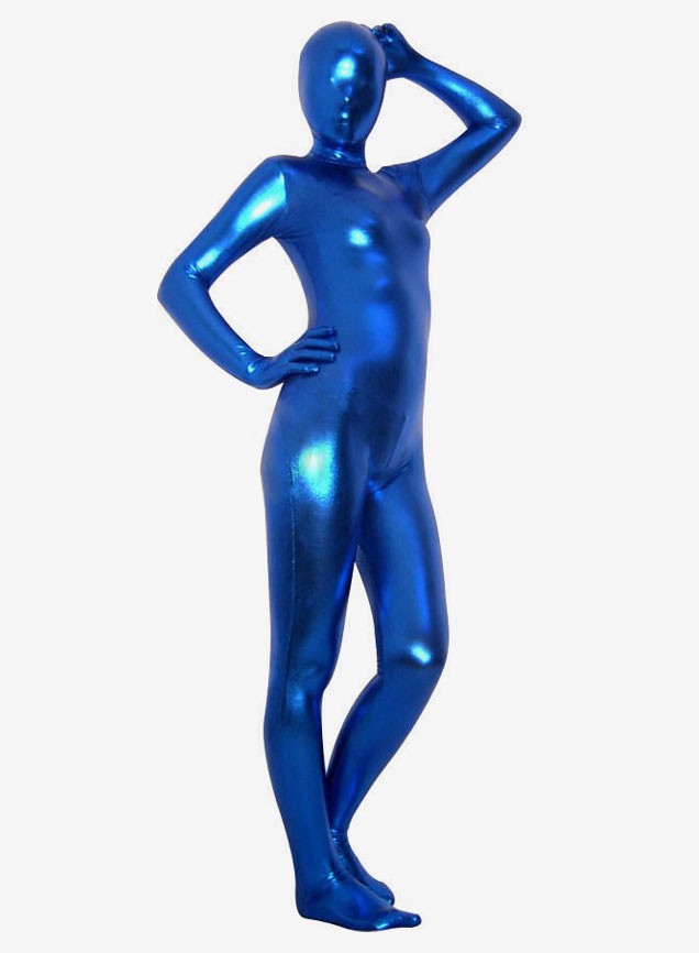 Faschingskostüm Metallic Shiny Zentai-Anzug Unisex in Dunkelblau