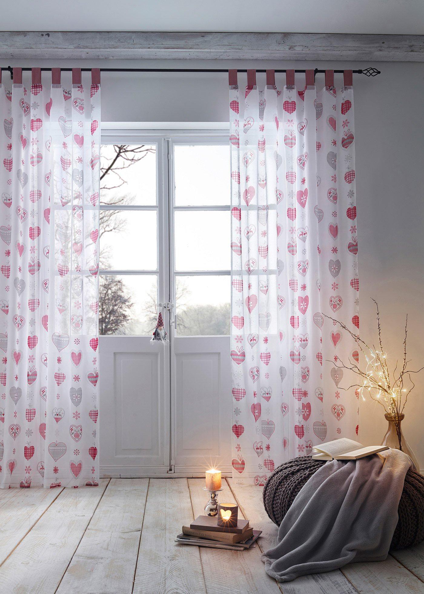 Gardine mit Herz Druck (1er Pack)