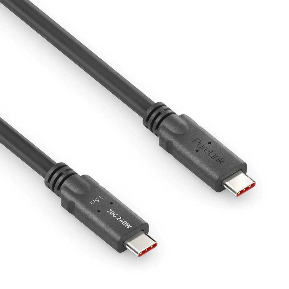 PureLink USB-C auf USB-C Kabel - USB4 Gen 2x2, 5A, EPR 240W, 20G, DP Alt-Mode - PureInstall MicroX4 - schwarz - 1,50m
