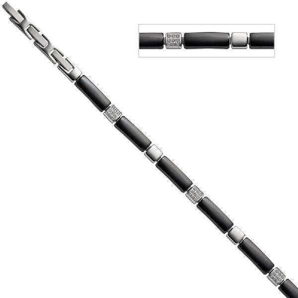 Armband aus Keramik schwarz mit Edelstahl und Zirkonia 21 cm verkürzbar CJ