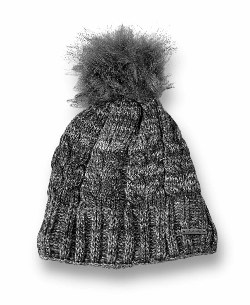 Günstige Strickmütze mit Glitzer » warme Wintermütze mit Fleece Innenfutter » Bommelmütze mit feinen Glitzerfäden - Grau