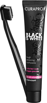 CURAPROX BLACK IS WHITE Kohlezahnpasta & Bürste 1 St