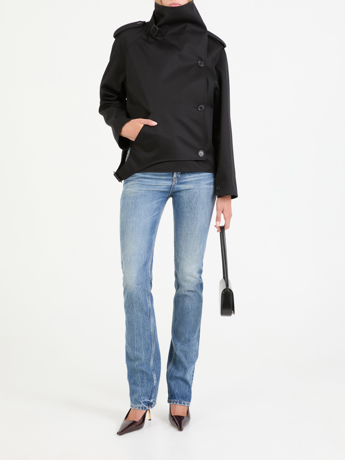 Cropped Trenchcoat in Schwarz