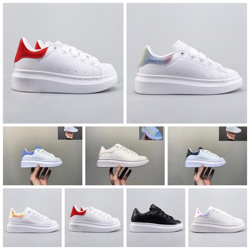 Youth Kids Fashion Shoes White Red Black Dream Blue Single Strap outsized Sneaker Rubber Sole Soft Calfskin Leather Lace-up Trainers Patchouli Sp