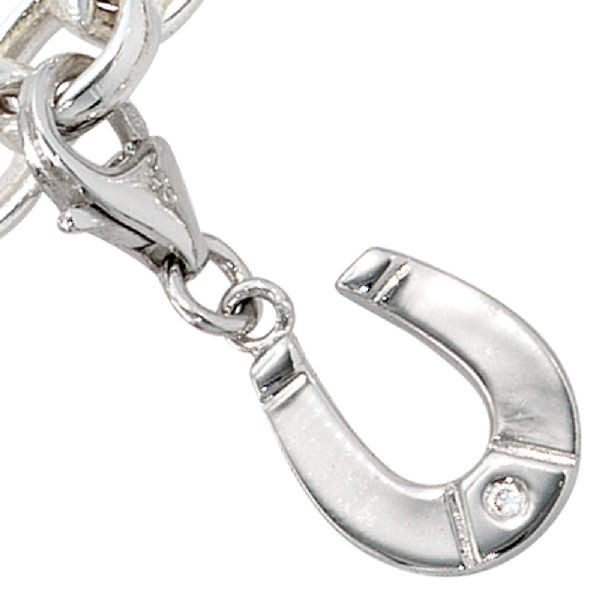 Einhänger Charm Hufeisen 925 Sterling Silber rhodiniert 1 Zirkonia CJ