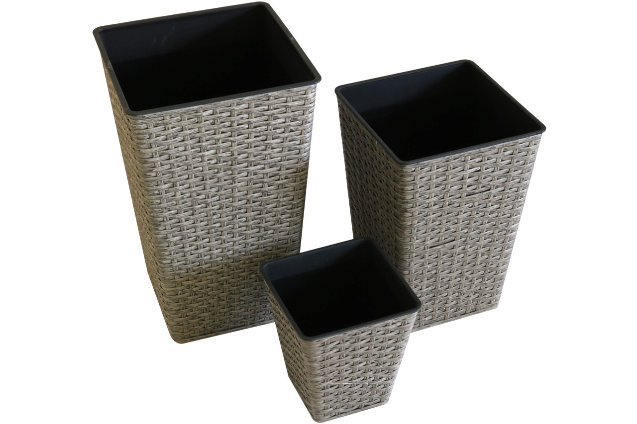 Kynast Pflanztopf 3er Set eckig 20/35/45 cm Polyrattan grau wetterfest