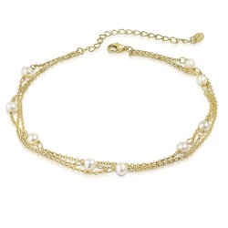 MARTIN1985 Damen Armband 3-reihig 925 Sterling Silber vergoldet Süßwasserzuchtperlen mit Geschenkverpackung