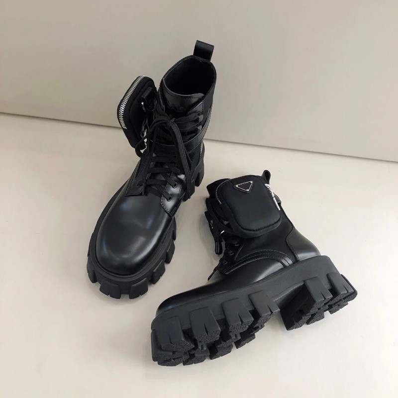 Femmes Boots Designer High Heels Boot de la cheville Real Leather Shoe Fashion Fashion Shoe Shiny Détachement détachable Pouche de nylon Combat e