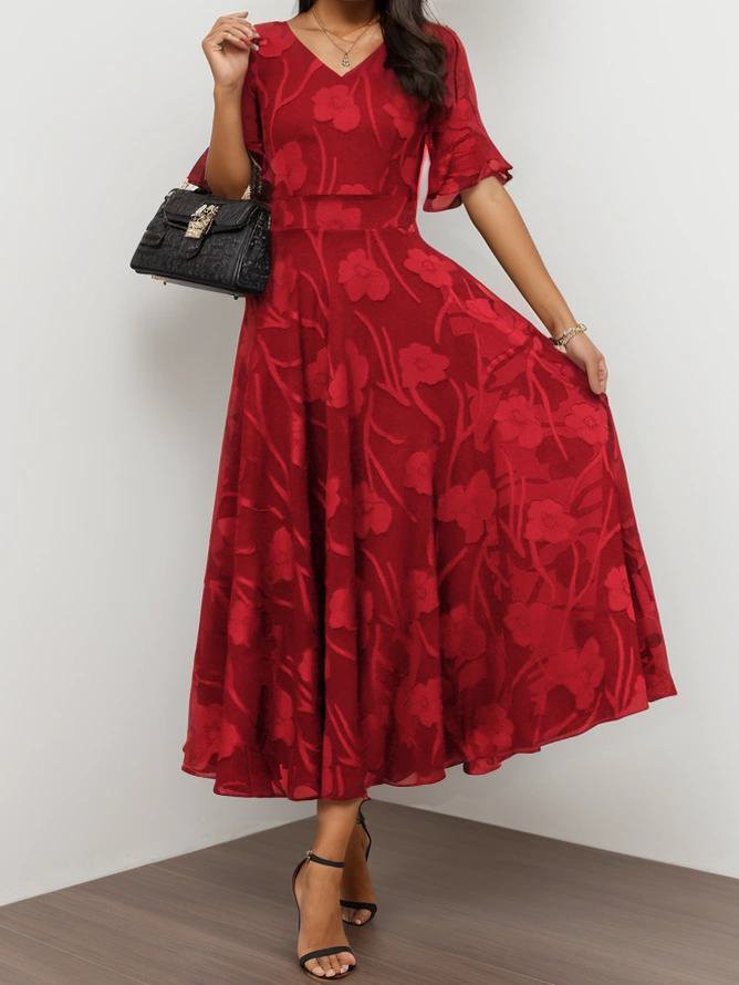 Lässig Unifarben Sommer Polyester Maxikleid Kurzarm A-Linien Regelmäßig Nein Kleider für Damen