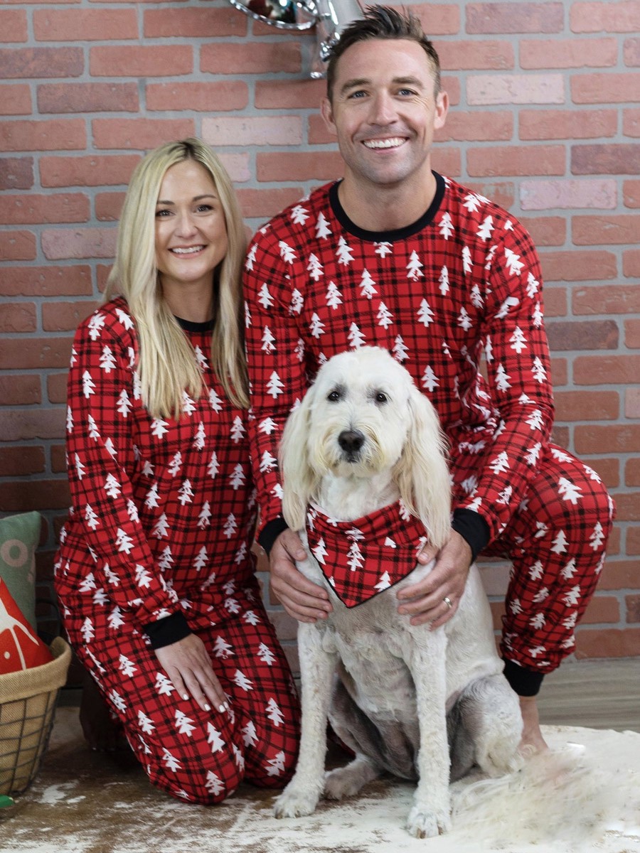 Passender Familien-Weihnachtspyjama  Kinder-Erwachsene  Polyester-Oberteil mit kariertem Weihnachtsmuster und Hose