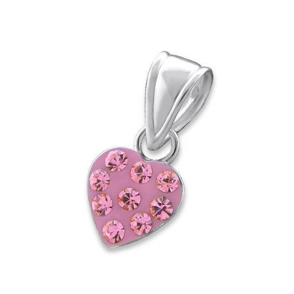 Kinder Kettenanhänger Herz pink  Strass 925er Silber Kinderschmuck Geschenkidee