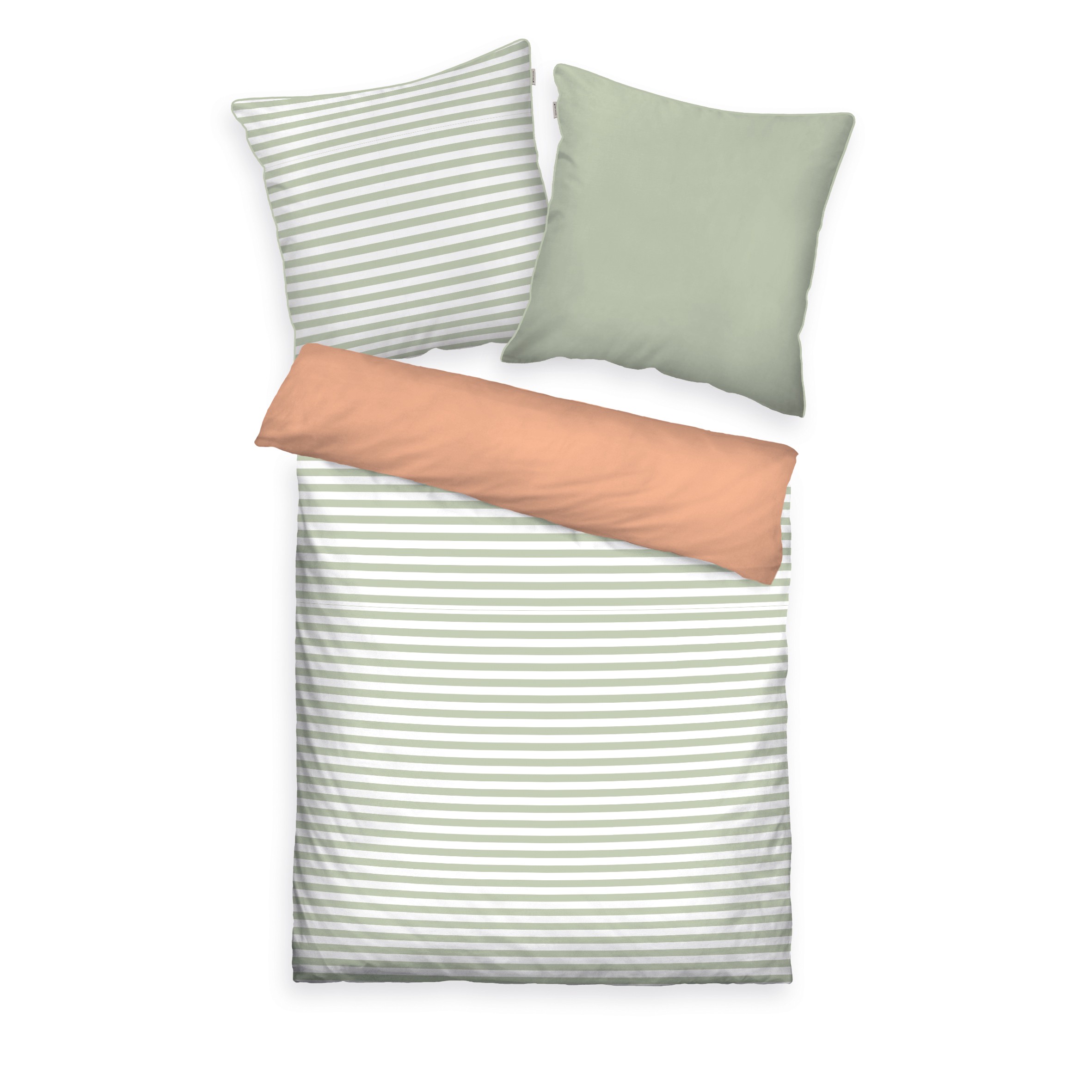 TOM TAILOR Bettwäsche - Stripes with a Kick Green Leaf & Juicy Peach