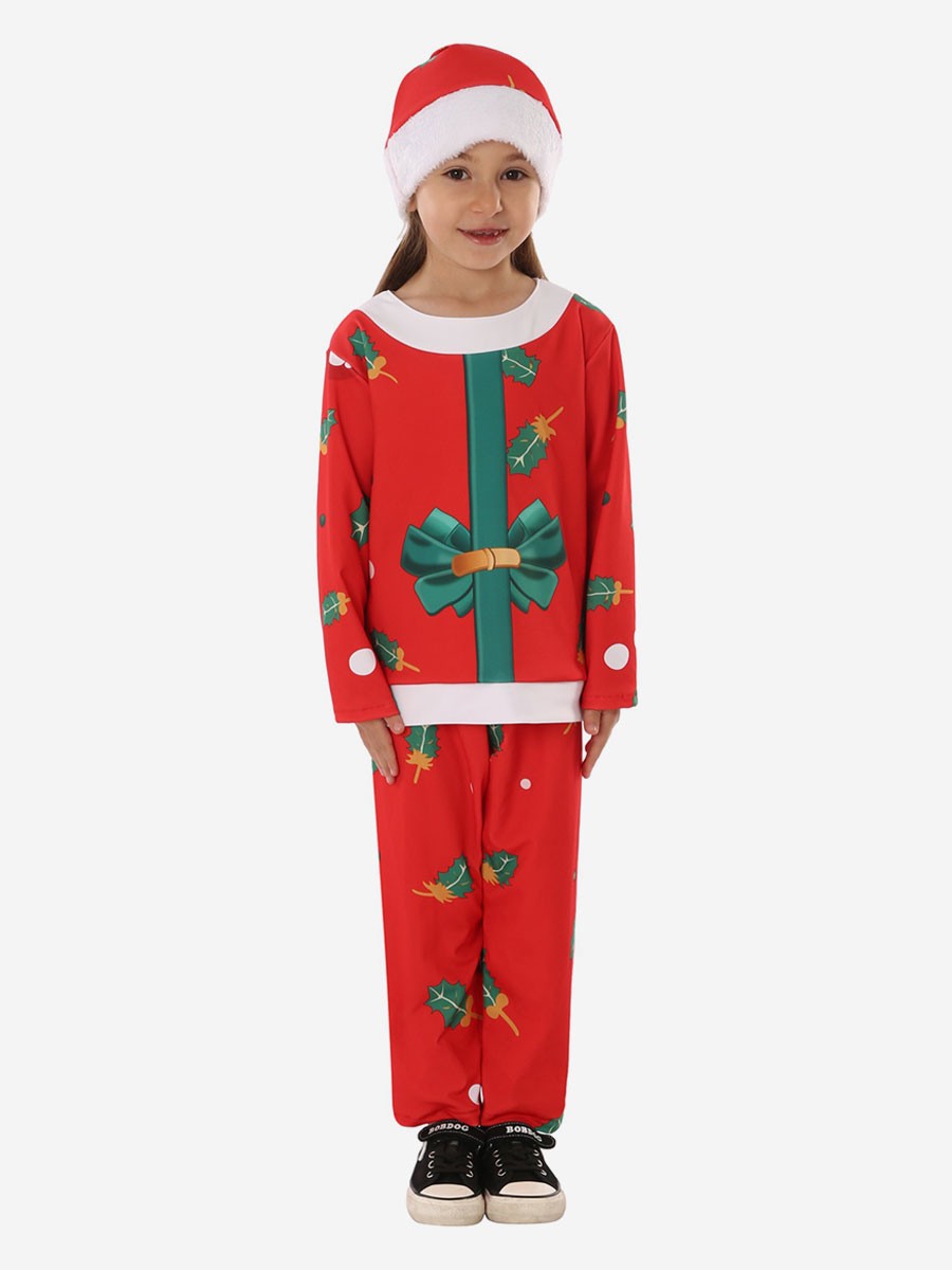 Set Weihnachten rote Mütze Hosen Top Polyester Blumendruck Weihnachtsfeiertage Kostüme