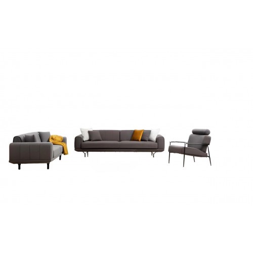 Wohnzimmer Set 3tlg 4-Sitzer 3-Sitzer Sessel mit Kissen Grau Einfarbig