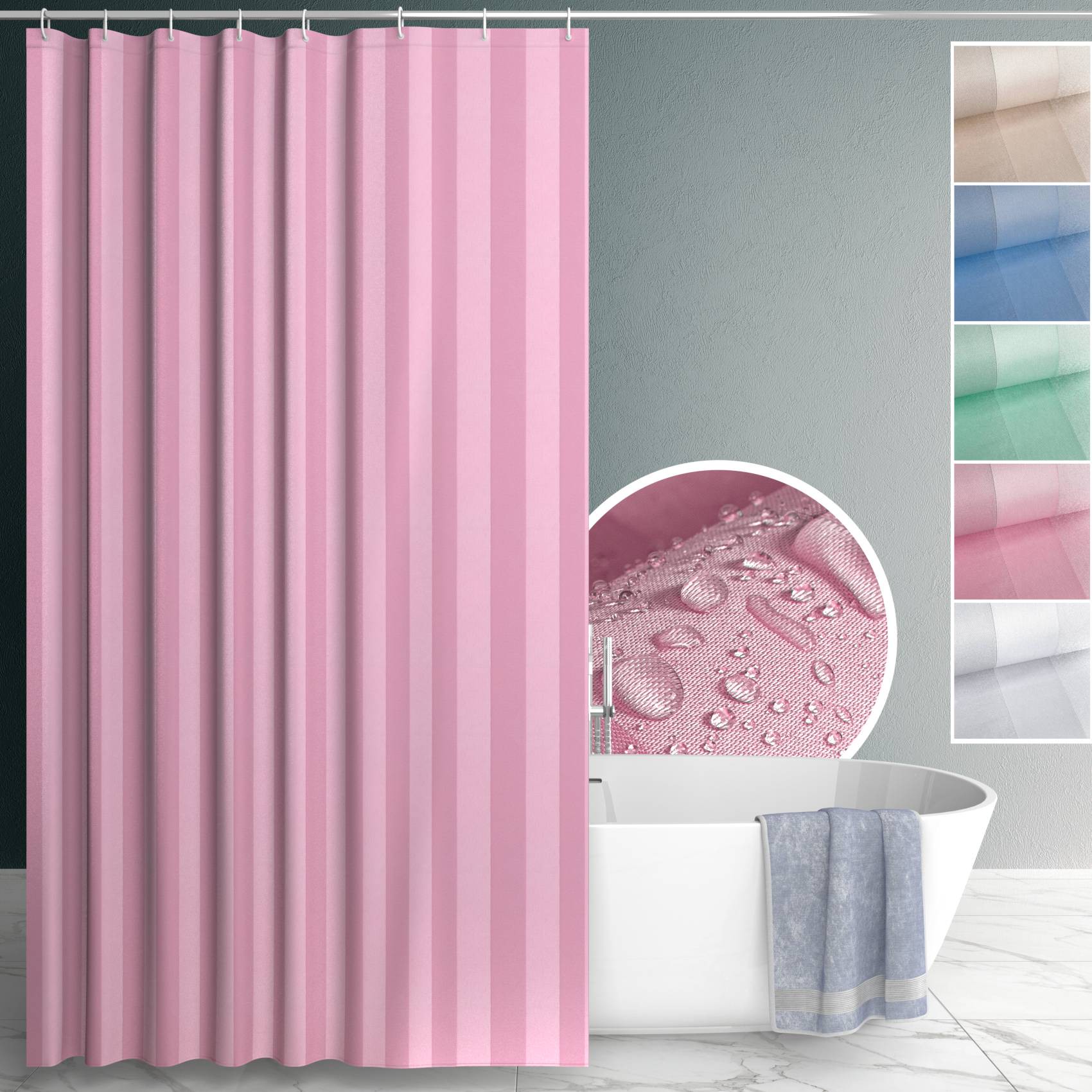 Duschvorhang Badewanne Textil Polyester Bad Vorhang waschbar mit Ringen Rosa 3 Größen 120x200cm