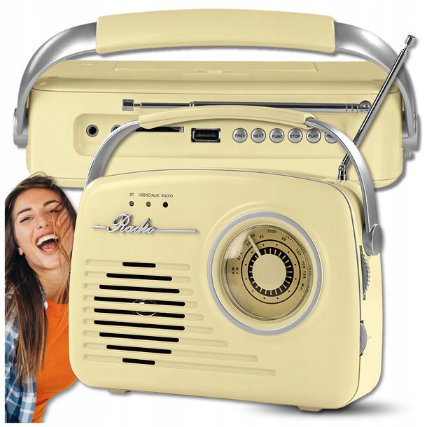 ﻿RADIO KUCHENNE RETRO BUDOWLANE PRZENOŚNE BLUETOOTH FM NA BATERIE SIECIOWE