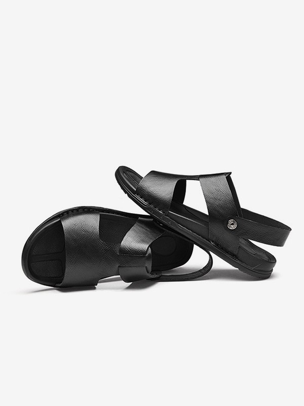 Mens Sandals Leather Open Toe Flat Summer Soft Arch Support Non-Slip Slip On Beach Sandals