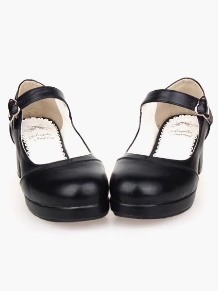Matte Lolita Platz Absatz-Schuh-Knöchel-Bügel-Herz-geformte Schnalle in Schwarz
