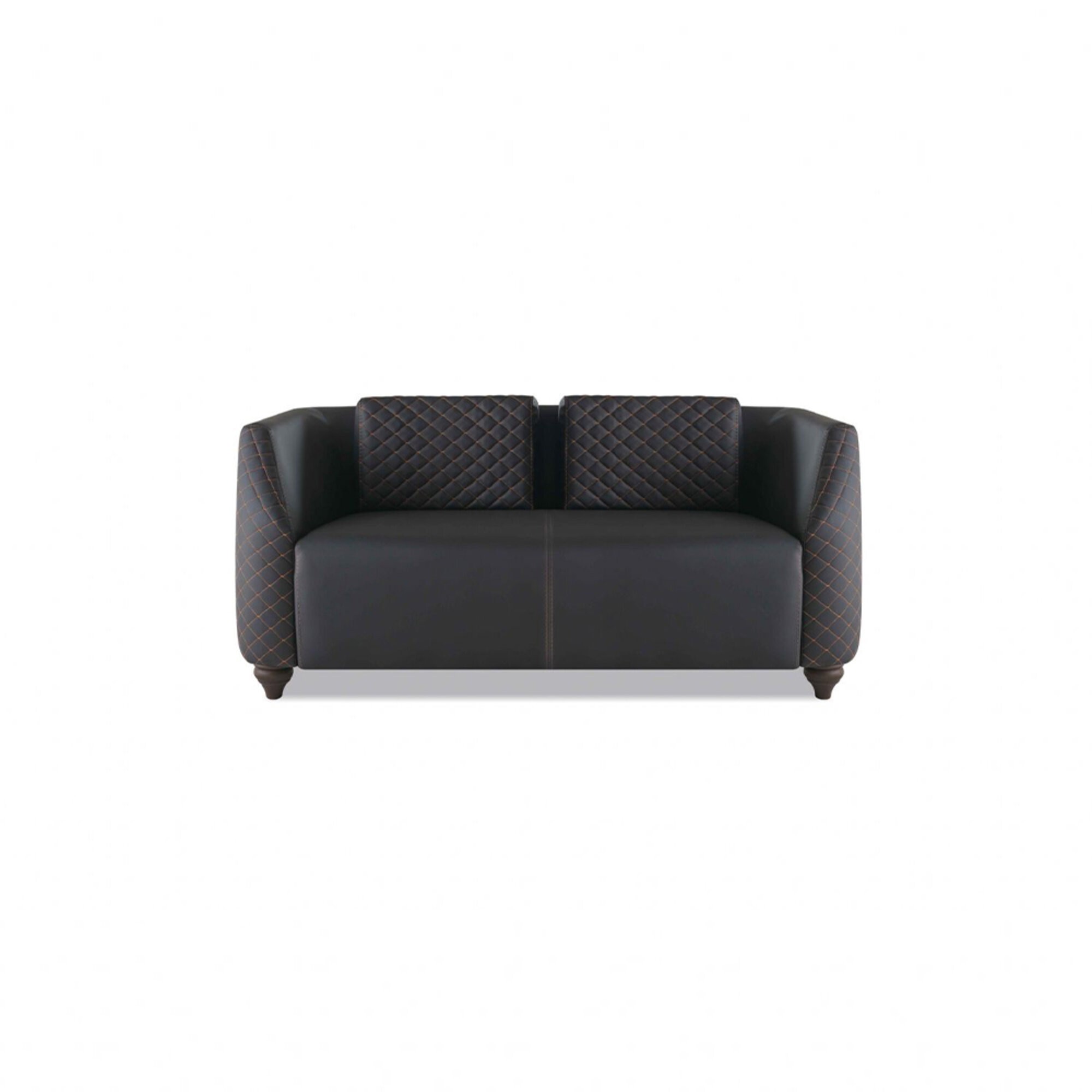 Sofa 2-Sitzer Polster Modern Ledersofa Schwarz Mit Kissen Polster Holz