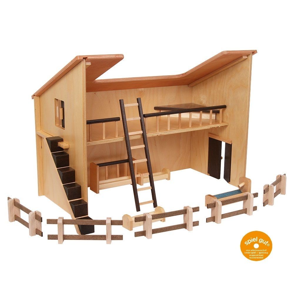 Bauernhofspielzeug Stall, Birkensperrholz, naturlackiert, Beck Holzspielzeug