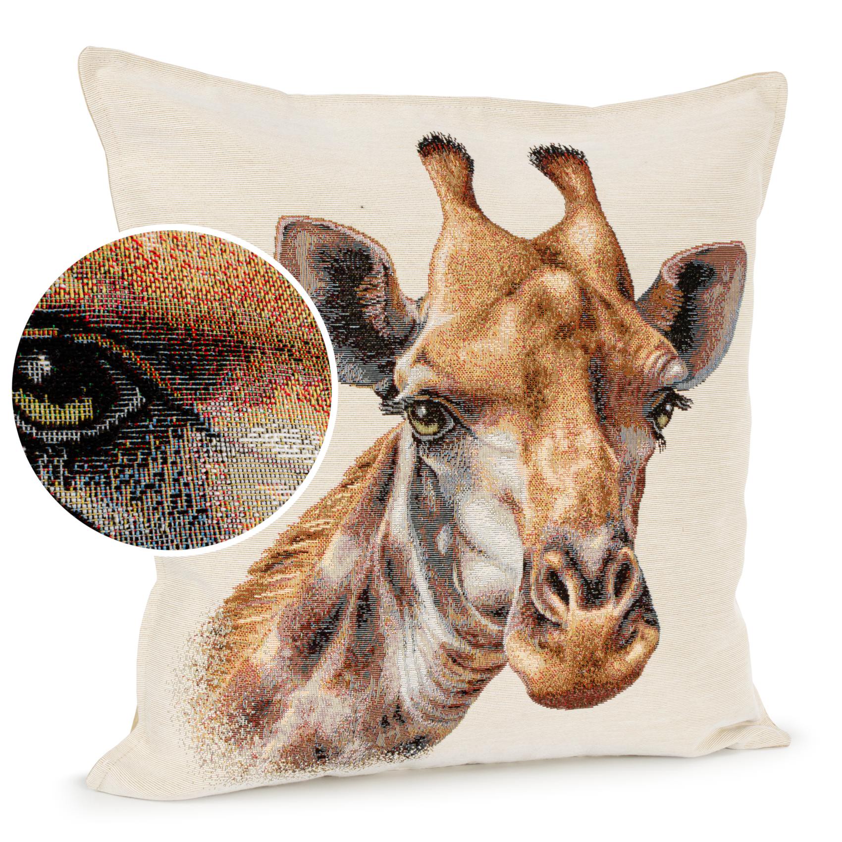 Kissenhülle Gobelin Kissen Jacquard Sofakissen Dekokissen mit & ohne Füllung 45x45cm Giraffe 45x45cm Ohne Füllung