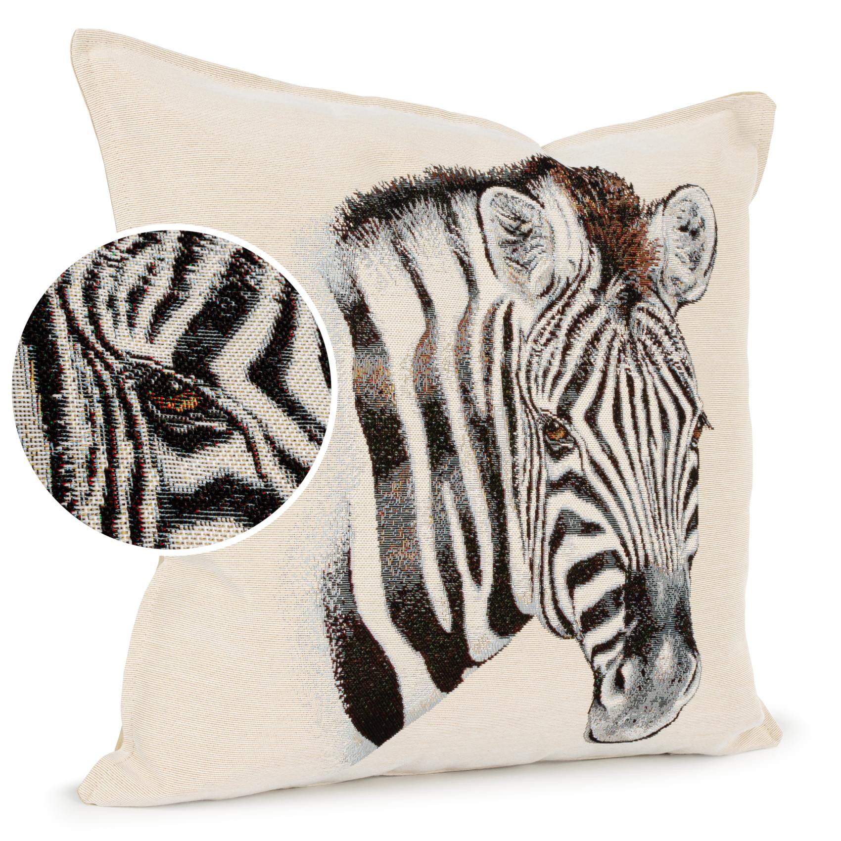 Kissenhülle Gobelin Kissen Jacquard Sofakissen Dekokissen mit & ohne Füllung 45x45cm Zebra 45x45cm Ohne Füllung