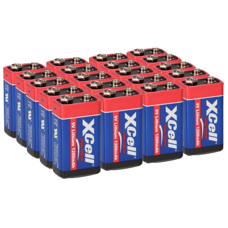 20x XCell Lithium 9V Block Hochleistungs- Batterien für Rauchmelder / Feuermelder - 10 Jahre Batterie Lebensdauer