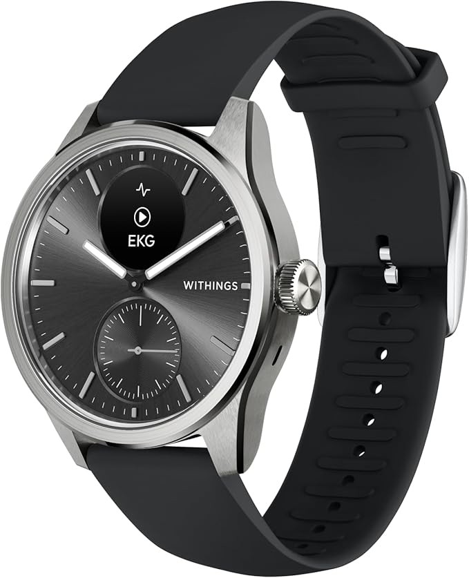 Withings ScanWatch 2 Ziffernblatt schwarz [inkl. Kunststoff-Armband schwarz] 42mm Edelstahlgehäuse silber
