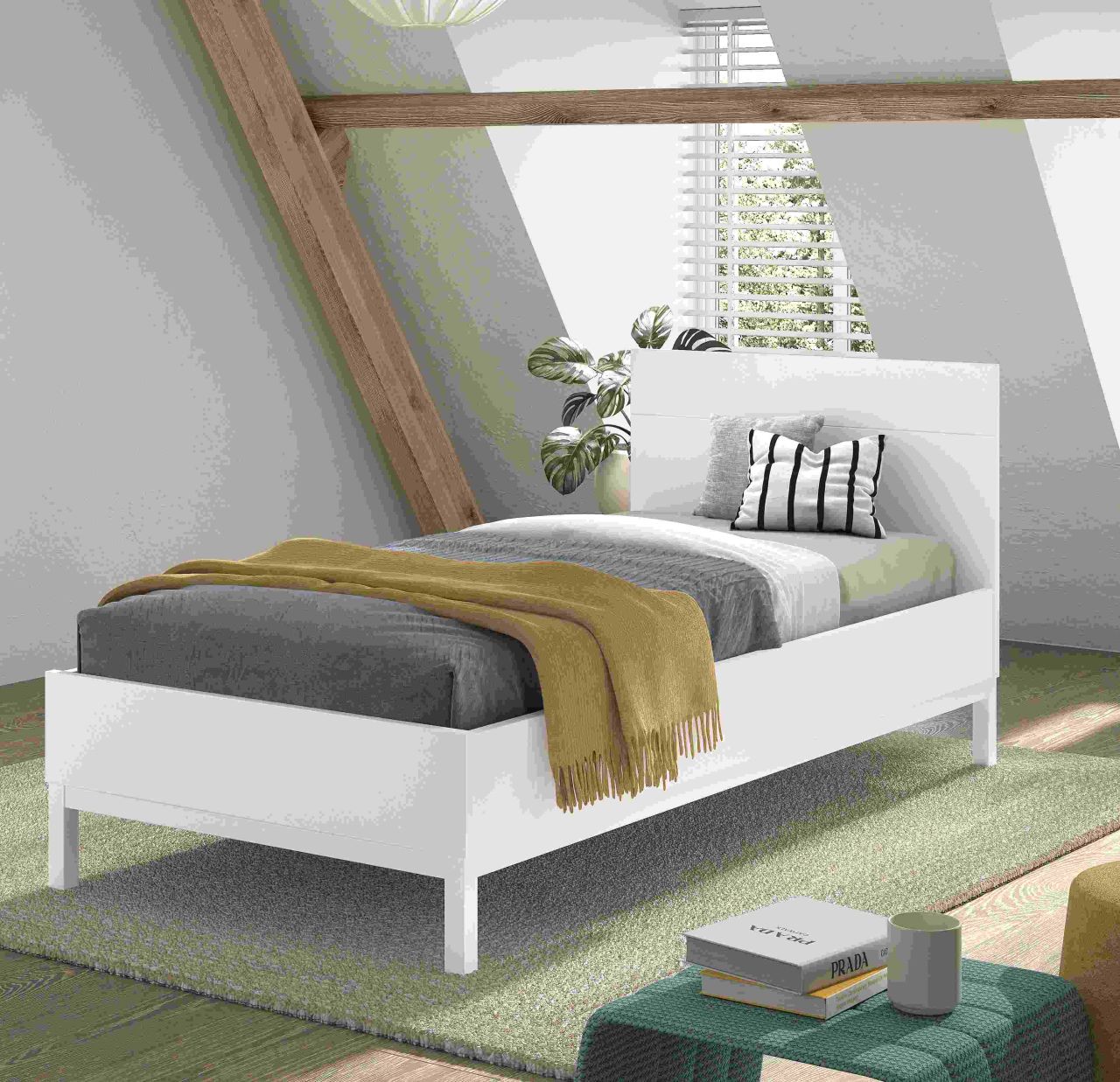 Einzelbett 90x200 Jugendbett Jugendliege Kinderbett Singlebett Weiß