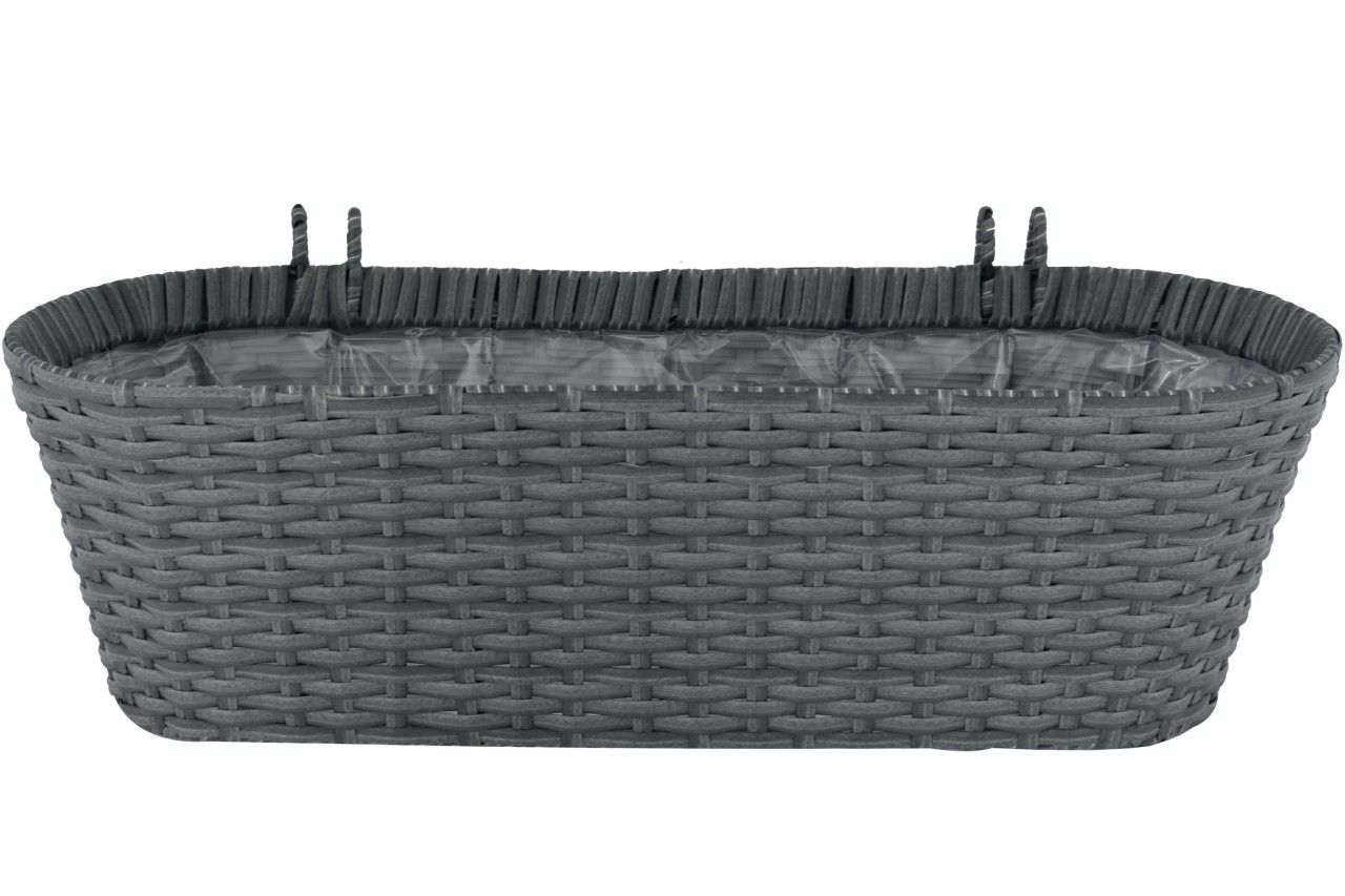 KYNAST 2in1 Pflanzkasten mit Halterung oval in Rattanoptik Grau 50 x 19 cm
