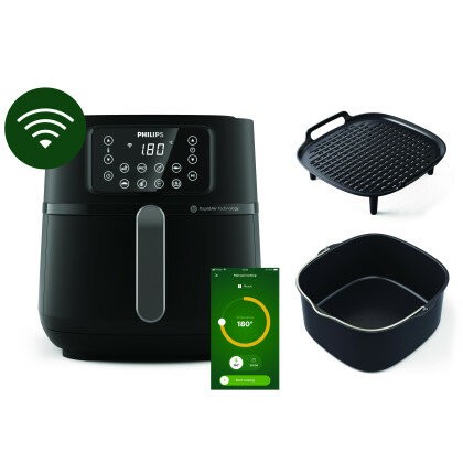 PHILIPS PHI HD9285/93 Connected XXL Heißluftfritteuse (7,2 l Fassungsvermögen, 2000 Watt, ohne-Öl, Rapid-Air Technologie)