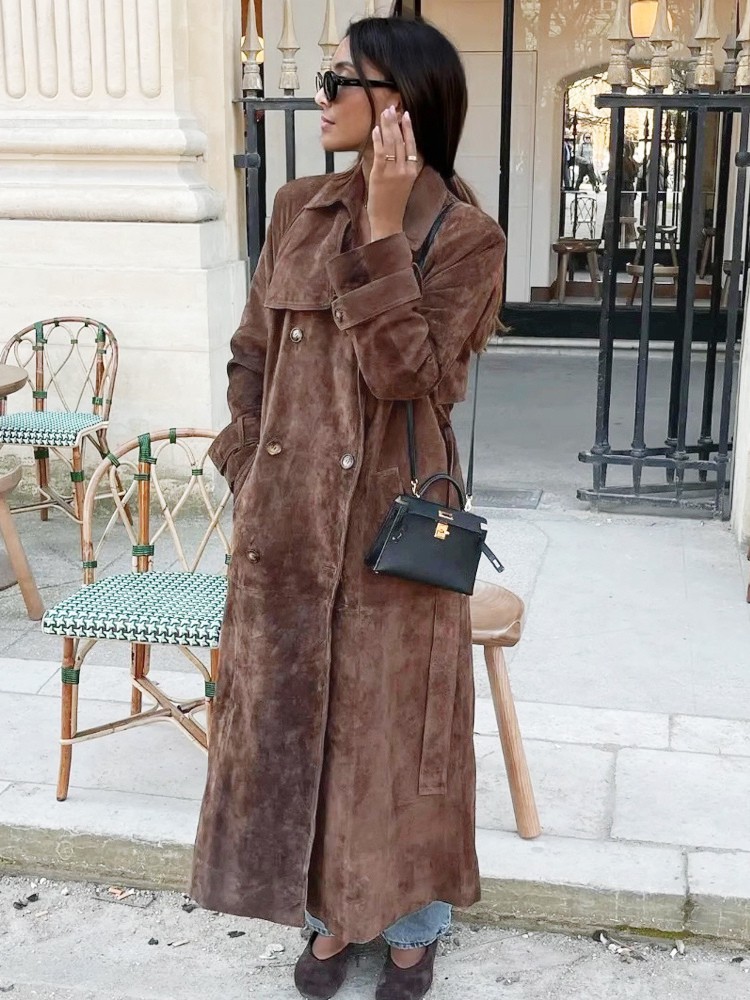 Damen Trenchcoat Praktischer Umlegekragen Lange Ärmel Polyester Cabrio Frontknopf