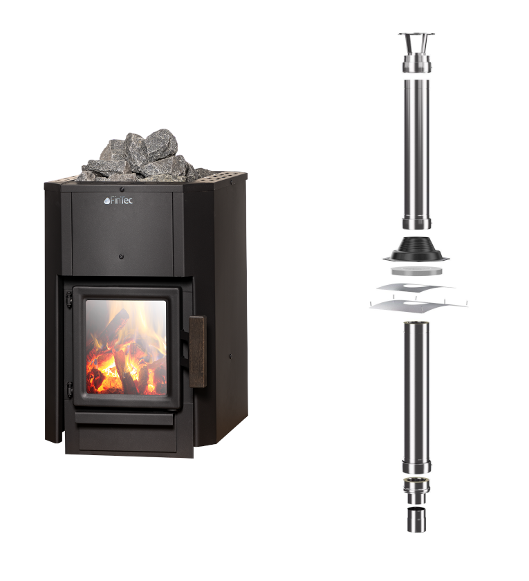 FinTec Saunaofen Nori / Leistung 6,8 kW + FinTec Schornstein durch die Decke