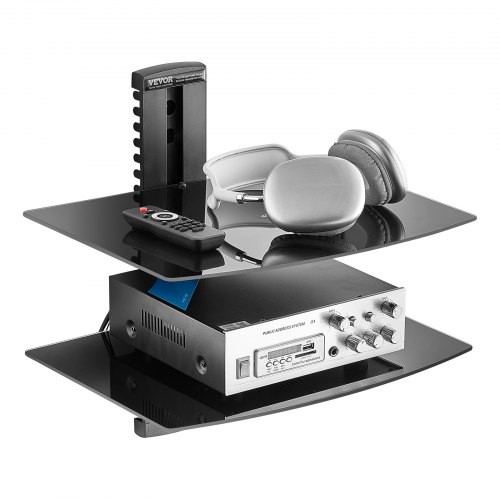 VEVOR Medienständer schwebendes Projektorregal mit 2 Ebenen, Multimedia Wandregal, Audio Wandhalterung, verstellbarer Medienaufbewahrungsregal für DVD-Player / Kabelboxen / Spielekonsolen