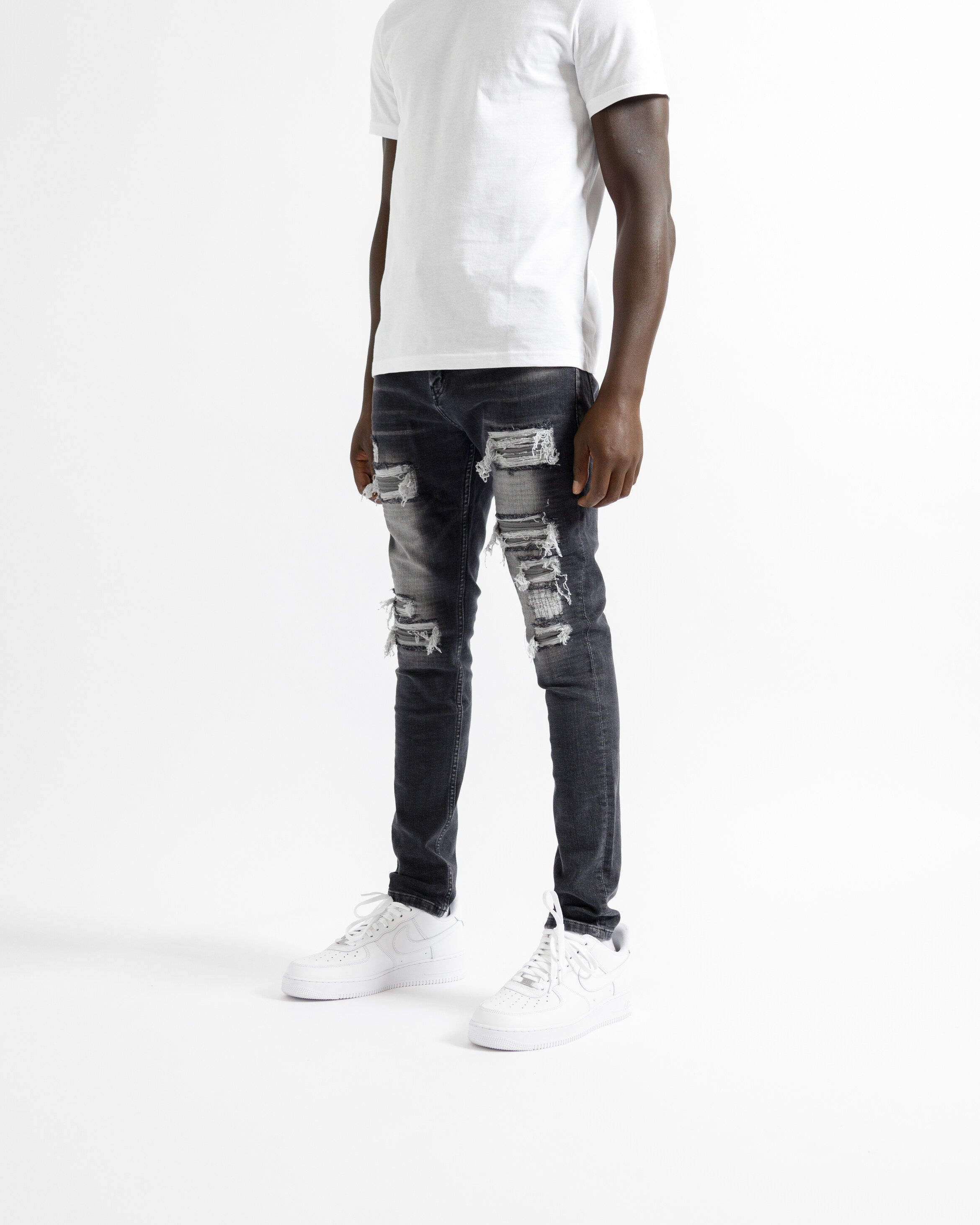 Magiri Nanterre Distressed Ripped Jeans in Grey - Grey / 34W