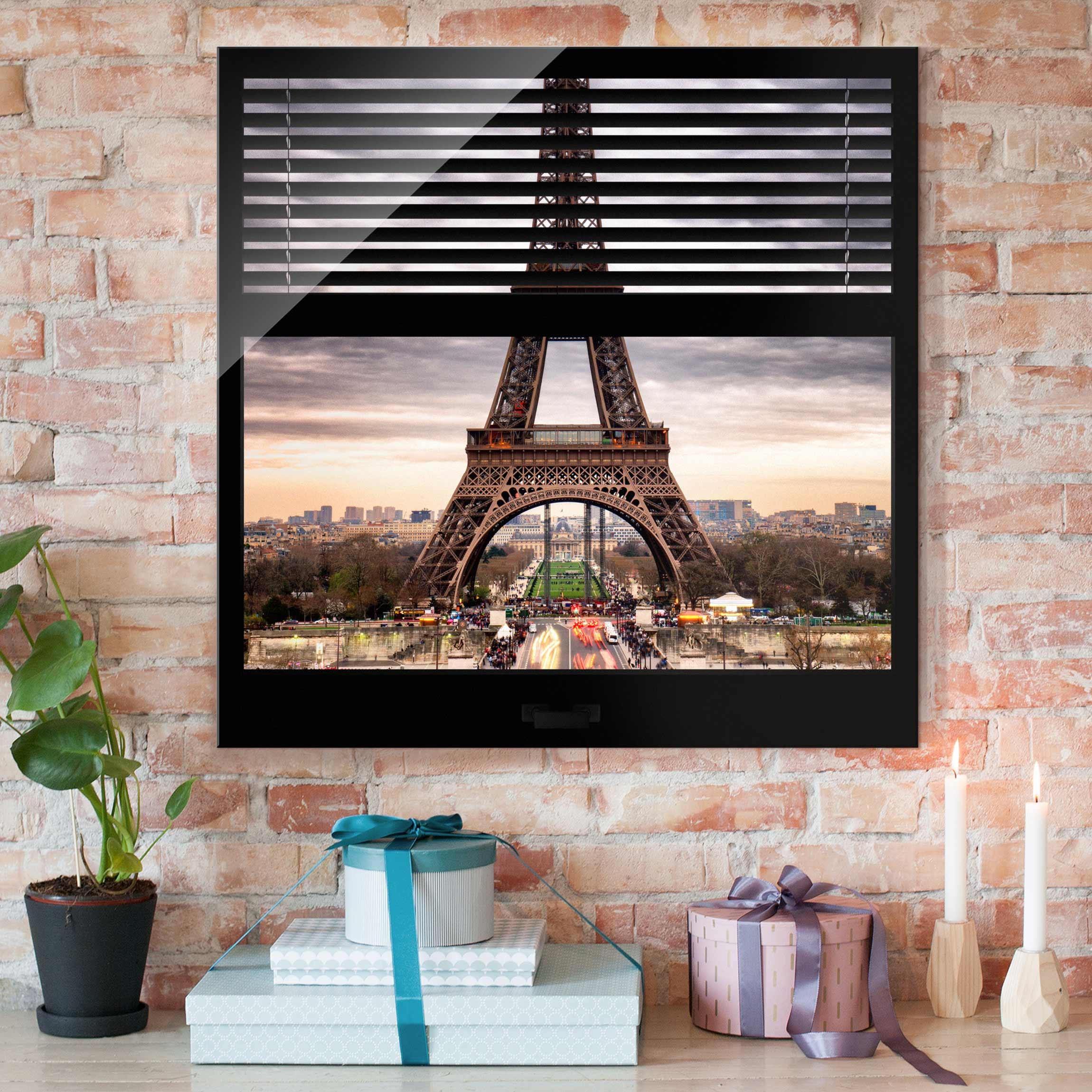 Glasbild Architektur & Skyline Fensterblick Jalousie - Eiffelturm Paris