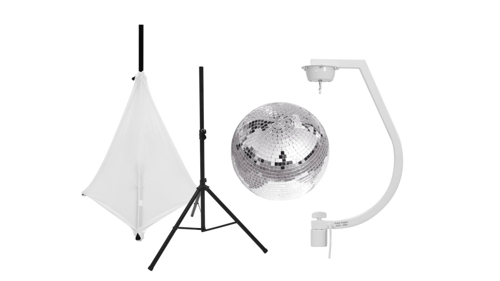 EUROLITE Set Spiegelkugel 30cm mit Stativ und Segel weiß