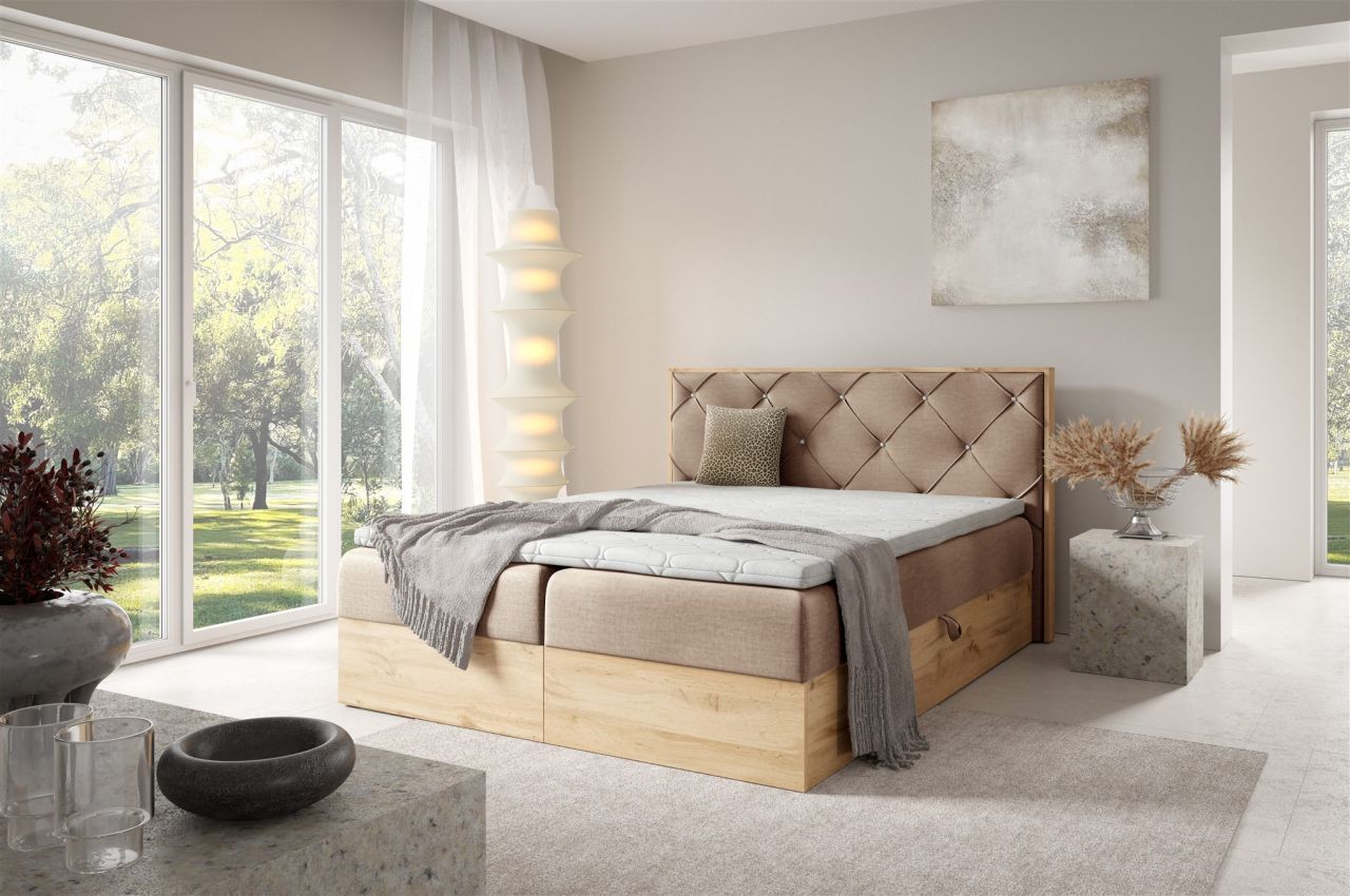 Boxspringbett Schlafzimmerbett HELIOS PREMIUM 160x220cm in Stoff Rouge Beige