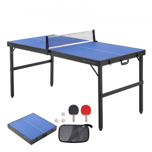 VEVOR Tischtennistisch Ping-Pong-Tisch, mittelgroße tragbare Tischtennisplatte, Tischtennisplatte aus MDF zusammenklappbar komplettes Set mit Netz, 2 Schlägern, 3 Bällen, Tragetasche, Griff